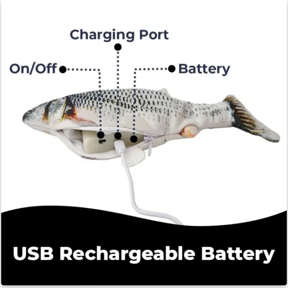 CAT TOY FLAPPY FISH Dog Pet Toy Flops Around USB Rechargeable With Cord